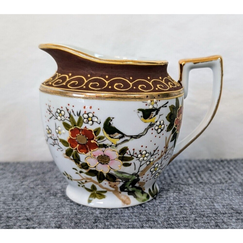 Vintage Japanese Creamer Server With Birds Flowers Gold Trim Made in Japan